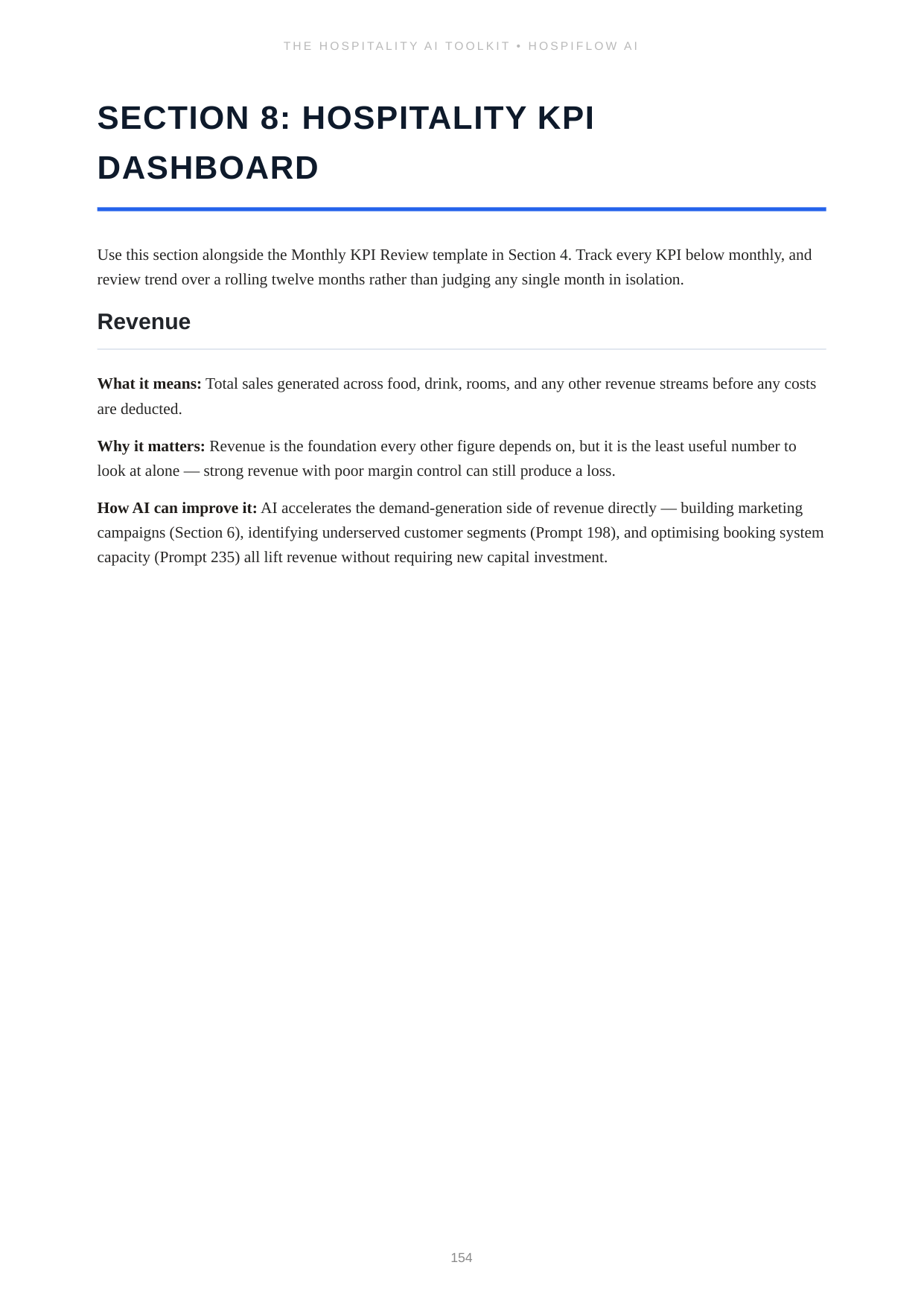 The KPI dashboard section opener explaining hospitality metrics in plain English